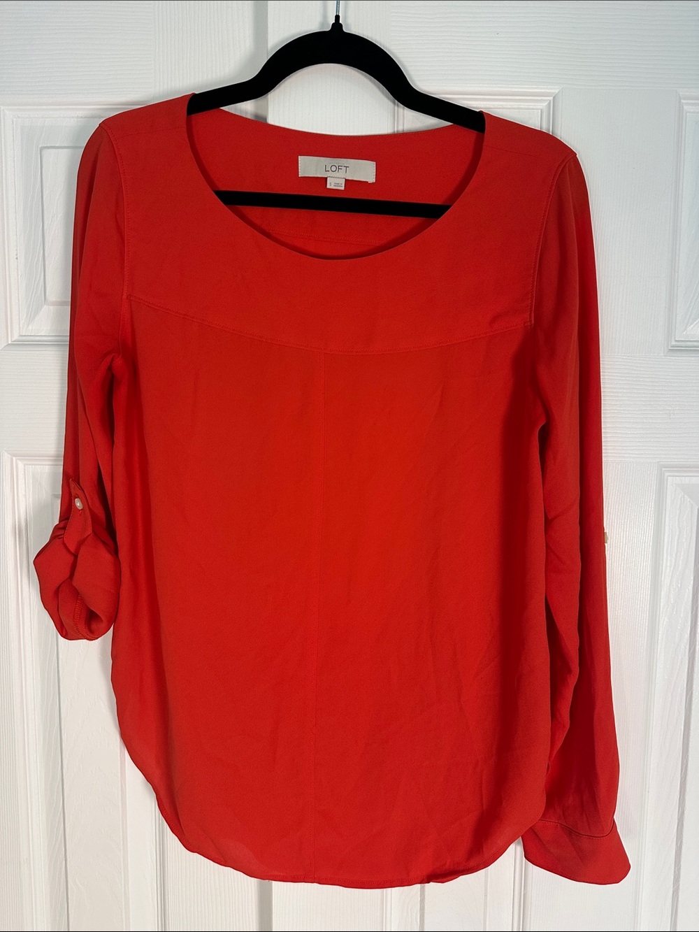 LOFT Red Scoop Neck Long-Sleeve Blouse